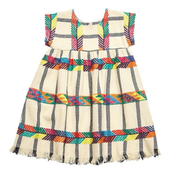 Pink Chicken Suri Dress Girls 4 4T Multicolor Embroidery Striped Cotton Canvas - Picture 7 of 8